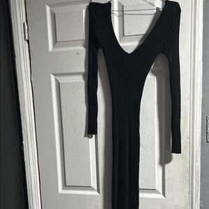 Fashion Nova Black Long Sleeve V-Neck Bodycon Dress